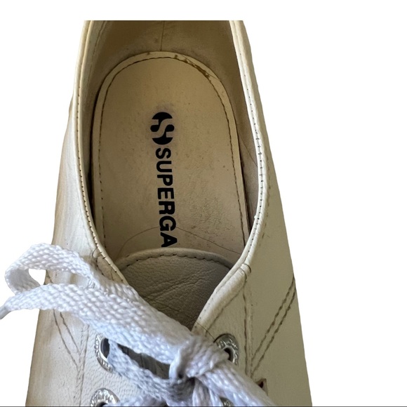 Superga 2790 Nappa Leather Sneakers Lace Up Round Toe White Women's 9 - Picture 3 of 5